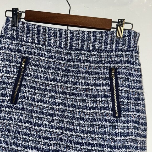 Loft Blue Tweed Print Zipper Pocketed Preppy Y2K Retro Mini Skirt Size 0 - Picture 3 of 10